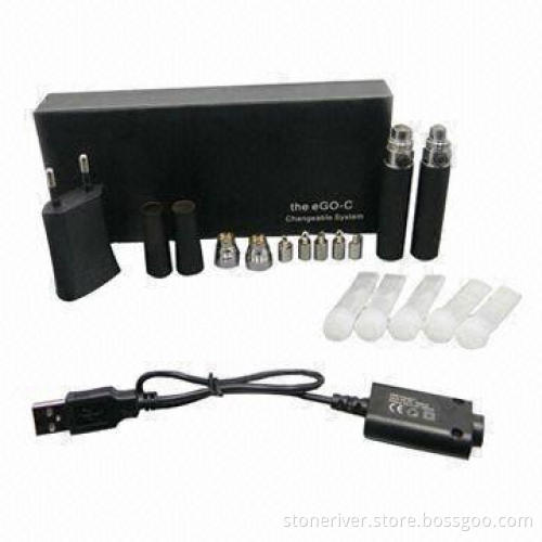 E-cigarette with 2-piece Battery, 2-piece Atomizer, 5-piece Cartridge, 1 Adapter, 1 USB Charger